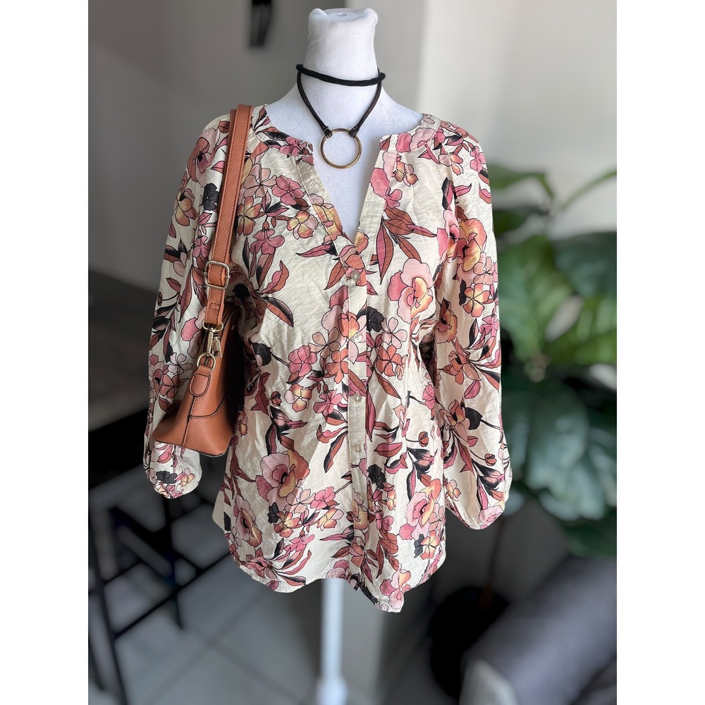 Fred David Floral Button Down Top Size 3X